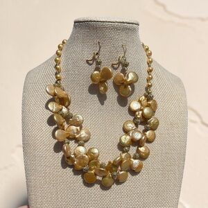 Golden Freshwater Pearl Statement Necklace & Earring Set